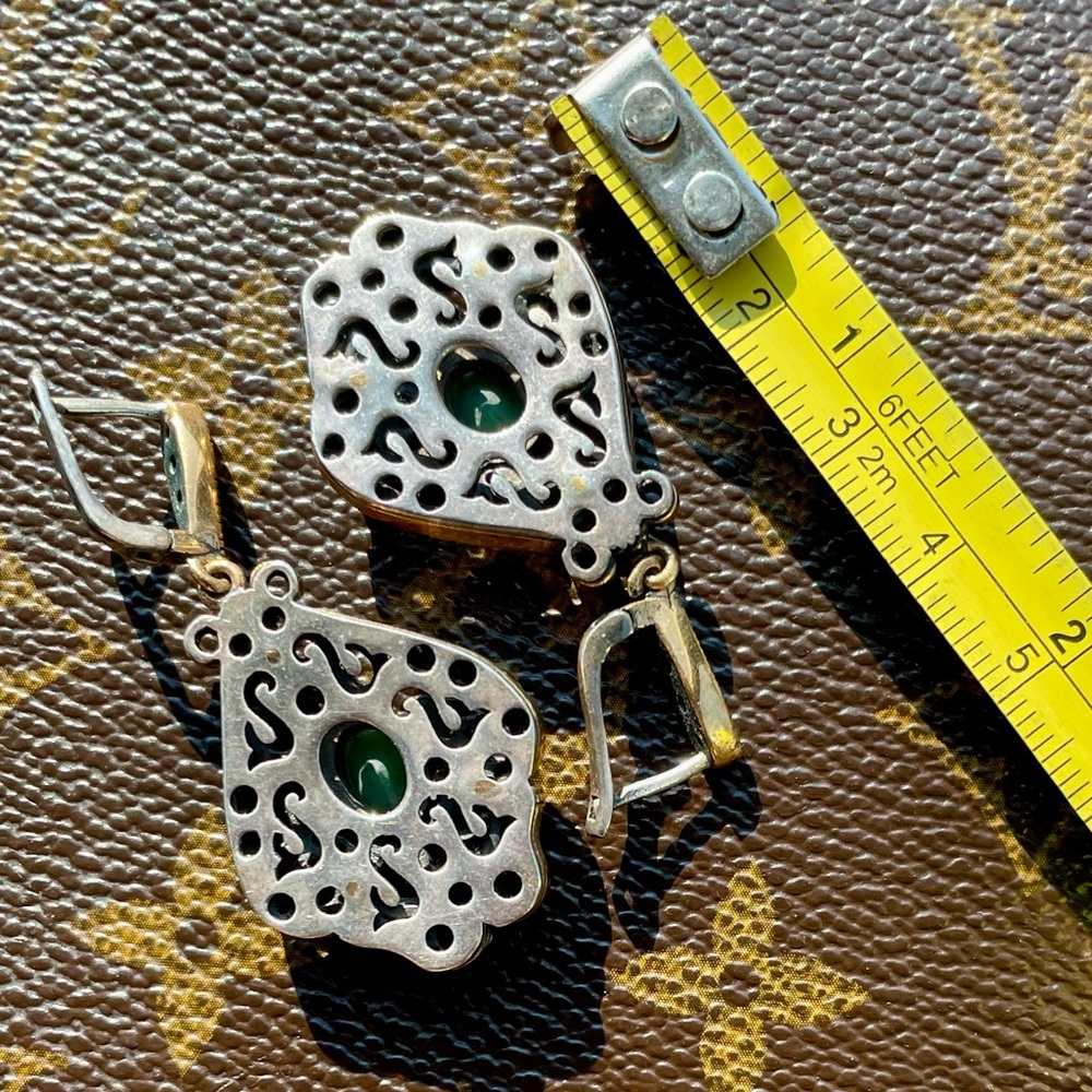 Turkish Emerald Ruby .925 Sterling Silver Earrings - image 2